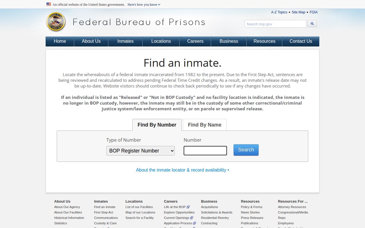 Federal Bureau of Prisons custody lookup used to distinguish Saline County records from federal records
