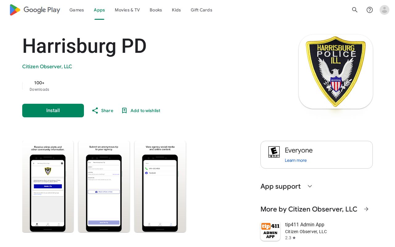 Harrisburg Illinois police alerts and tips app listing for Saline County local information