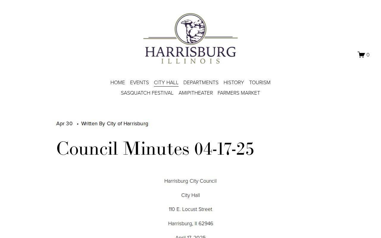Harrisburg Illinois official council minutes with Saline County local arrest totals