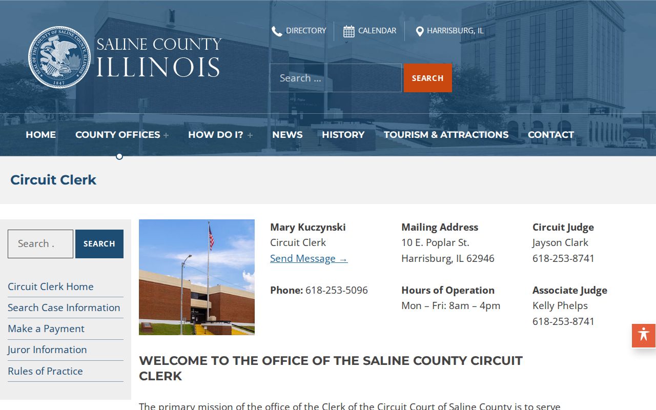Saline County Illinois Circuit Clerk court records page for post-booking case information
