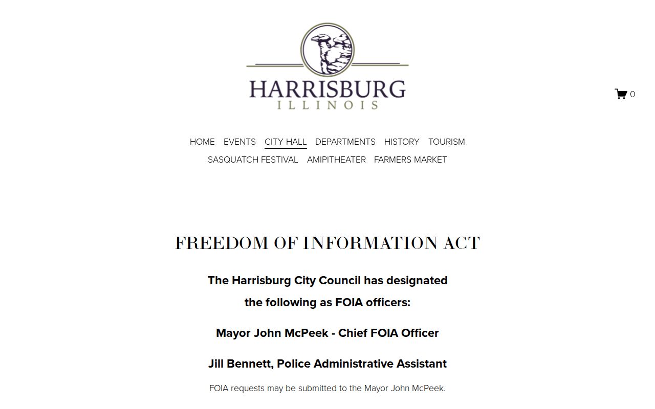 Harrisburg Illinois FOIA page naming police records officers for Saline County arrest requests