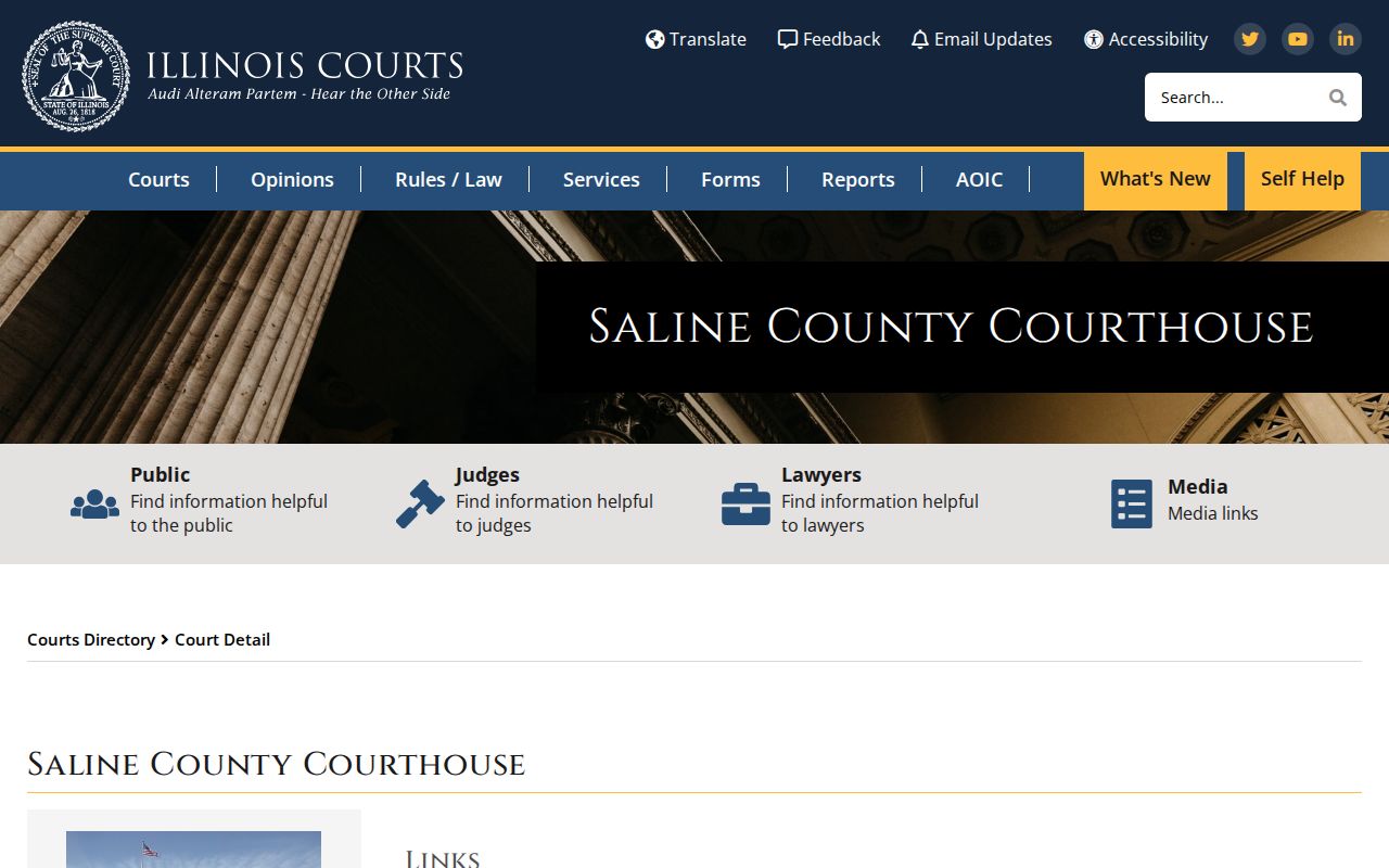 Illinois Courts Saline County courthouse directory used for warrant and court context